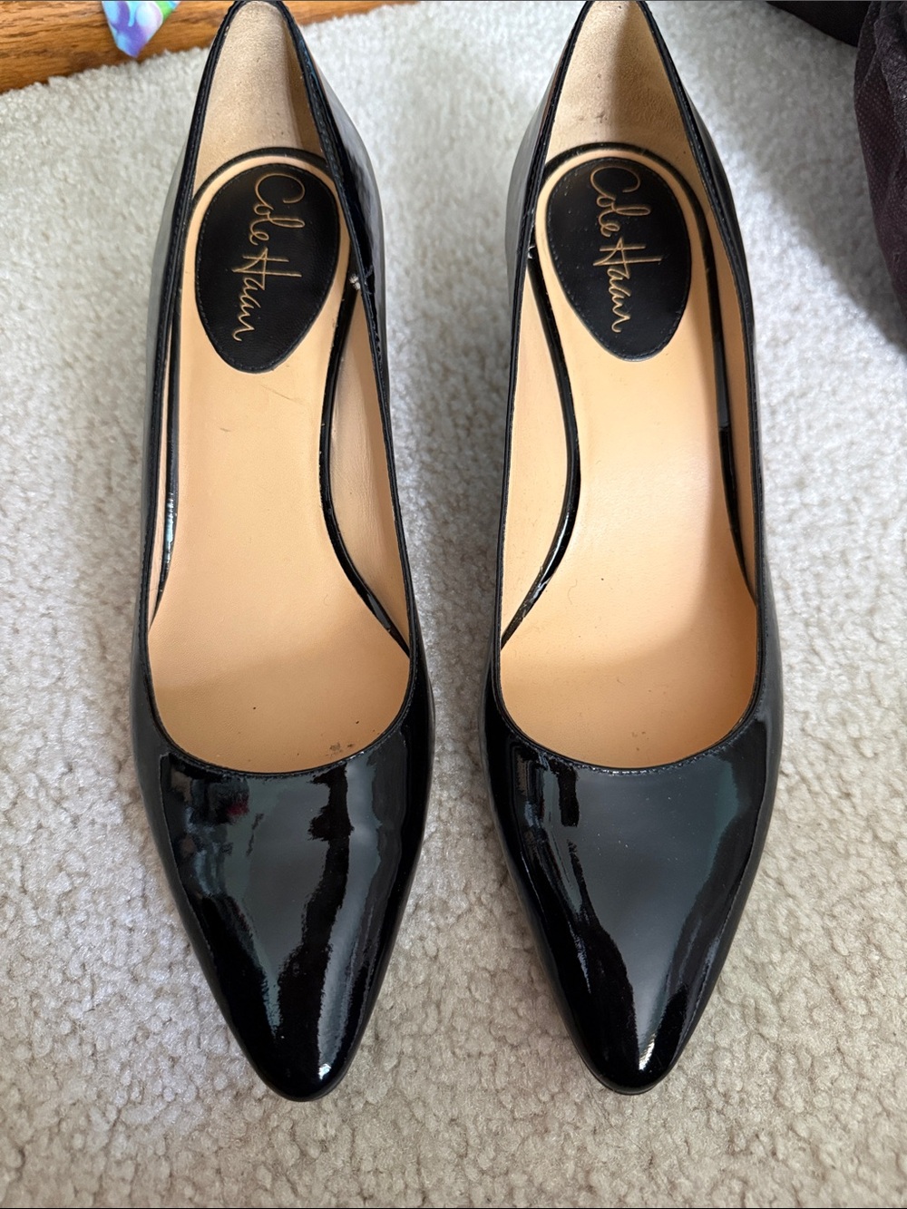 Cole Haan Black Patent Pointed-Toe Pumps